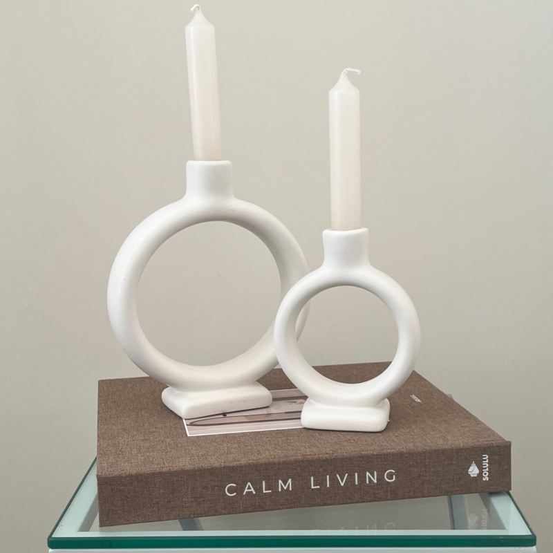 Set van 2 Ringvormige Kandelaars - Creme