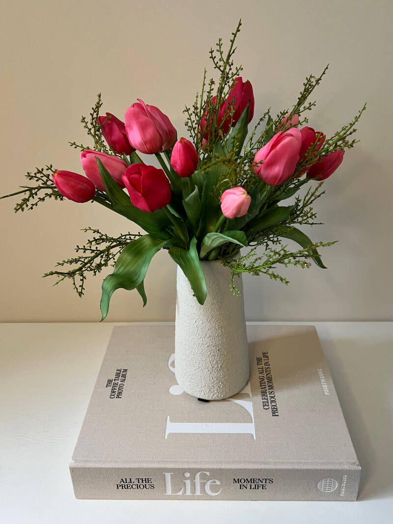 Real Touch tulpen Fuchsia-Roze met vaas